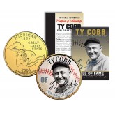 TY COBB - Hall of Fame - Legends Colorized Michigan State Quarter 24K Gold Plated Coin