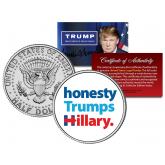 Donald Trump * HONESTY TRUMPS HILLARY * Slogan  Official Genuine Legal Tender 2016 JFK Half Dollar U.S. Coin