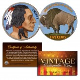 1930's 5 Cent Original Indian Head Buffalo Nickel Full Date COLORIZED 2-SIDED