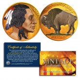 1930's 5 Cent  Original Indian Head Buffalo Nickel Full Date 24K GOLD PLATED & COLORIZED 2-SIDED