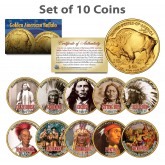 FAMOUS NATIVE AMERICANS Colorized American Gold Buffalo 10-Coin Full Set INDIANS