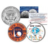 WORLD'S FAIR NEW YORK 1939 & 1964 - Anniversary - 2014 JFK Half Dollar Colorized 2-Coin Set