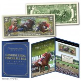 JUSTIFY Thoroughbred Horse with Hall of Fame Jockey MIKE SMITH Genuine Colorized $2 Bill in Large Display Folio - AUTOGRAPHED BY MIKE SMITH