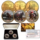 JUSTIFY Triple Crown Winner Thoroughbred Horse Racing 24K Gold Plated 3-Coin Statehood Quarter Set with Display Box