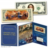 Declaration of Independence 2-Sided Colorized Genuine Legal Tender U.S. $2 Bill in Large Collectors Folio Display 