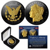 MORGAN DOLLAR Silver Tribute 1 OZ Coin 100th Anniversary 1921-2021 BLACK RUTHENIUM with 24KT GOLD Highlights 2-Sided with Display Box