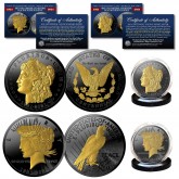 MORAN DOLLAR & PEACE DOLLAR Silver Tribute 1 OZ Coins 100th Anniversary 1921-2021 BLACK RUTHENIUM with 24KT GOLD Highlights 2-Sided 2-Coin Set