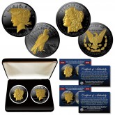 MORAN DOLLAR & PEACE DOLLAR Silver Tribute 1 OZ Coins 100th Anniversary 1921-2021 BLACK RUTHENIUM with 24KT GOLD Highlights 2-Sided 2-Coin Set with Display Box