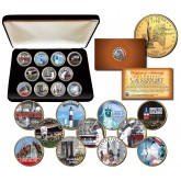 NEW YORK STATE COLLECTION Colorized Statehood NY Quarters U.S. 11-Coin Complete Set 24K Gold Plated with Display Box 