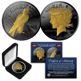 PEACE DOLLAR Silver Tribute 1 OZ Coin 100th Anniversary 1921-2021 BLACK RUTHENIUM with 24KT GOLD Highlights 2-Sided with Display Box