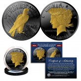 PEACE DOLLAR Silver Tribute 1 OZ Coin 100th Anniversary 1921-2021 BLACK RUTHENIUM with 24KT GOLD Highlights 2-Sided