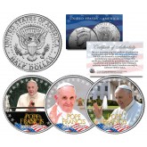 POPE FRANCIS - 2015 U.S. Visit - Colorized 2015 JFK Half Dollar 3-Coin U.S. Set