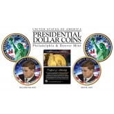 Colorized 2-sided JOHN F KENNEDY 2015 Presidential $1 Dollar 2-Coin Set - P&D MINT