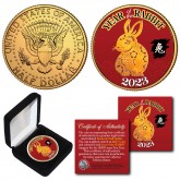 2023 Chinese New Year * YEAR OF THE RABBIT * 24K Gold Plated JFK Kennedy Half Dollar Coin with DELUXE BOX