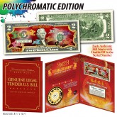 2023 Chinese New Year * YEAR OF THE RABBIT * POLYCHROMATIC 8 COLORIZED RABBITS U.S. $2 BILL in Large Collectors Folio Display