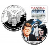 JOHN F KENNEDY 2003 American Silver Eagle Dollar Colorized Coin with JACKIE & JOHN JR