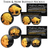 THEN & NOW 1936 Buffalo Nickel and 2005 American Bison Westward Journey Nickel in BLACK RUTHENIUM with 24KT Gold Clad Hightlights 2-Coin Set