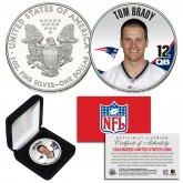 TOM BRADY New England Patriots NFL 1 oz PURE SILVER AMERICAN U.S. EAGLE in Deluxe Black Felt Coin Display Gift Box