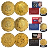 Donald Trump 45th President 24K Gold Plated Tribute Coins Set of 3 Different 2017,2020,2021-25
