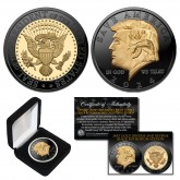 DONALD TRUMP Save America 2024 PROOF BLACK RUTHENIUM & 24K GOLD Large Full 1 OZ 39mm Tribute Coin with Premium Display BOX