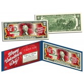 HAPPY VALENTINE'S DAY Keepsake Gift Colorized $2 Bill U.S. Genuine Legal Tender with Folio
