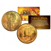 MERCURY Silver Dimes U.S. Coins 24K GOLD PLATED Winged Liberty Head Dime with Capsules (Quantity 2)
