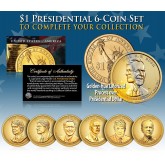 2020 - 2021 Presidential $1 Dollar Golden-Hue 2-Sided * 6-Coin Set * Living President Series - Carter, Clinton, Bush, Obama, Trump, Biden