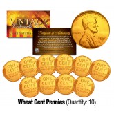 Lot of 10 1950's/40's Lincoln WHEAT Pennies US Coins 24K GOLD PLATED Lincoln Cent Penny