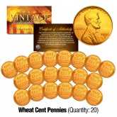 Lot of 20 1950's/40's Lincoln WHEAT Pennies US Coins 24K GOLD PLATED Lincoln Cent Penny