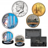 WORLD TRADE CENTER 9/11 Colorized 2001 2-Coin Set U.S. JFK Half Dollar & 24K Gold Plated State Quarter - NEVER FORGET WTC