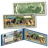 THE BIG 5 Animals - YELLOWSTONE National Park 150 Years of Wildlife Genuine Official Legal Tender U.S. $2 Bill (Moose, Elk, Bison, Wolf, and Grizzly Bear)