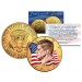 Colorized - FLOWING FLAG - 2015 JFK Kennedy Half Dollar US Coin D Mint - 24K Gold Plated